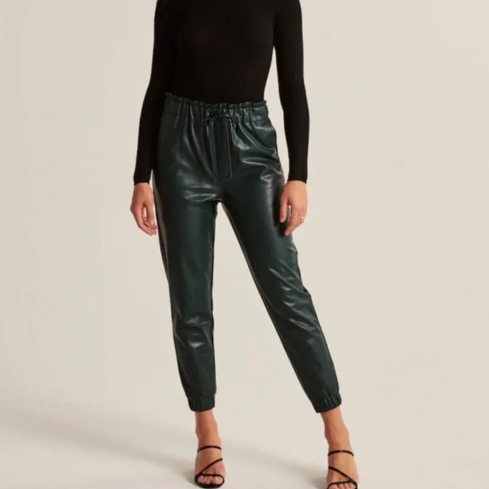 Abercrombie & Fitch Vegan Leather Jogger Pants Dark Green